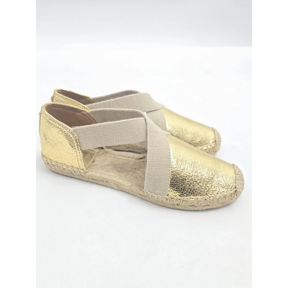 Tory Burch Espadrille Flats Women's Size 7 Metallic Gold Leather